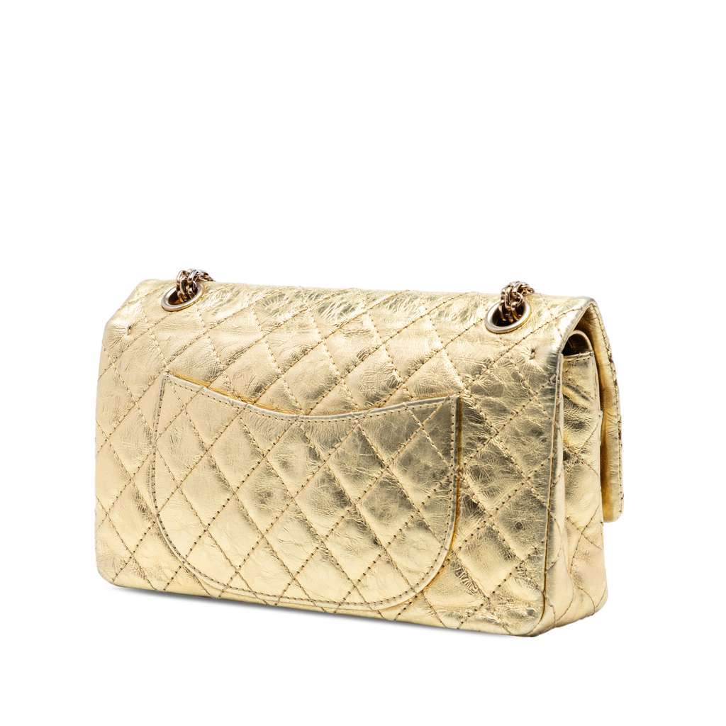 Chanel Quilted Metallic Aged Calfskin Reissue 2.55 Double Flap 225 Gold Leather Very good condition - Back View