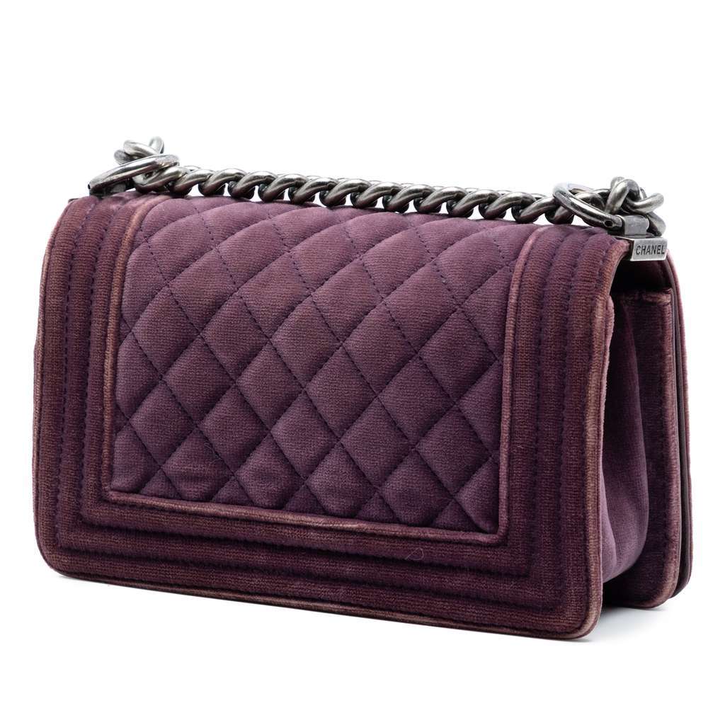Chanel Small Quilted Velvet Boy Flap Purple Velvet Very good - Back View