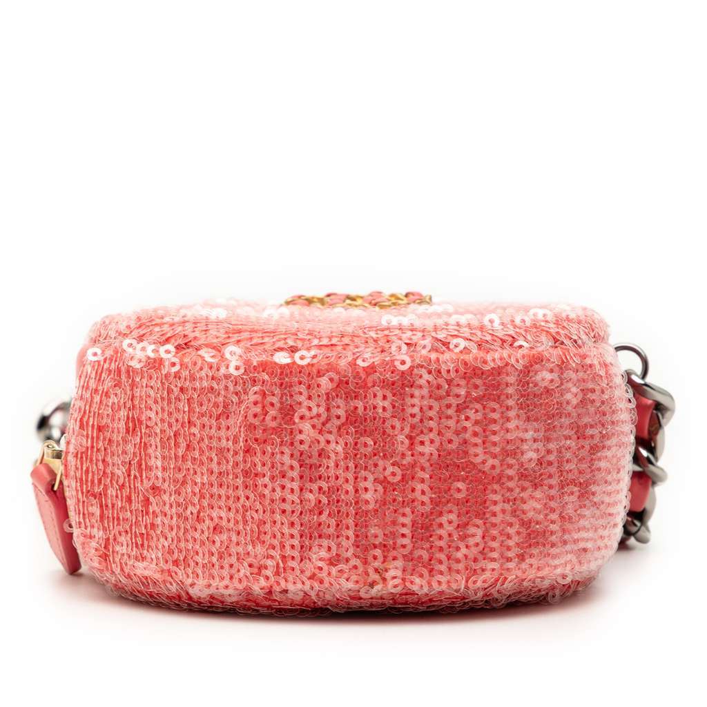 Chanel Sequin Lambskin 19 Round Clutch With Chain Pink Leather Very good condition - Inside View