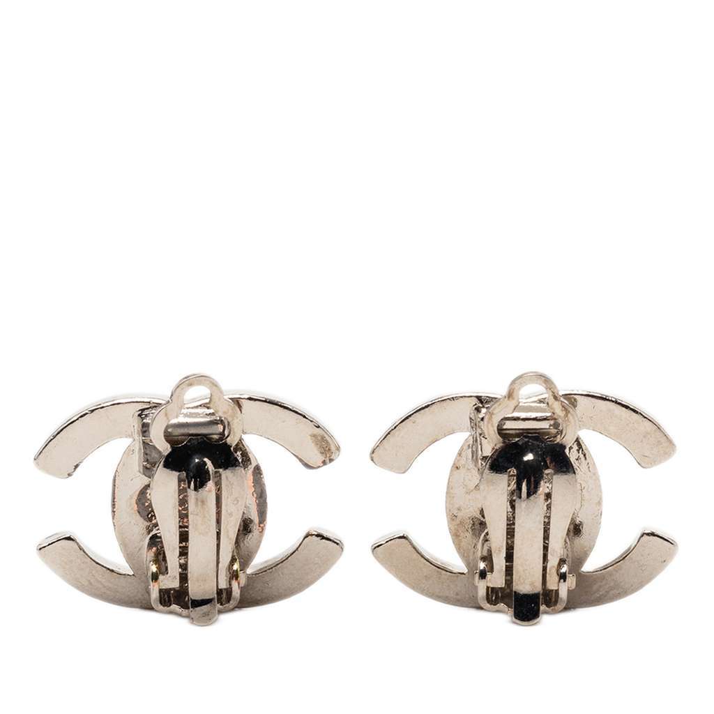 Chanel Silver Plated CC Turnlock Clip On Earrings Silver Metal Very good - Back View