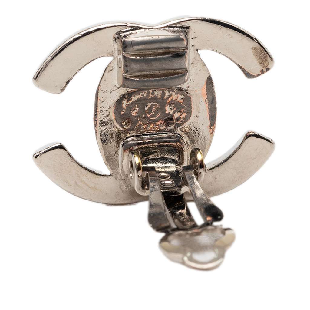 Chanel Silver Plated CC Turnlock Clip On Earrings Silver Metal Very good - Inside View