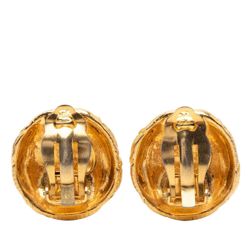 Chanel CC Gold Plated Round Clip On Earrings Gold Metal Very good - Back View