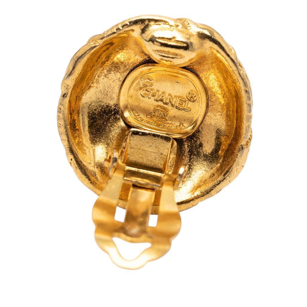 Chanel CC Gold Plated Round Clip On Earrings Gold Metal Very good - Inside View