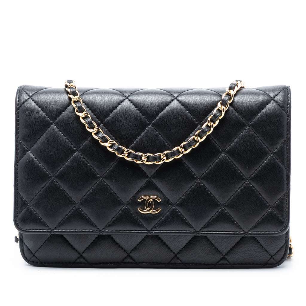 Chanel CC Quilted Lambskin Wallet On Chain Black Leather Very good condition - Front View