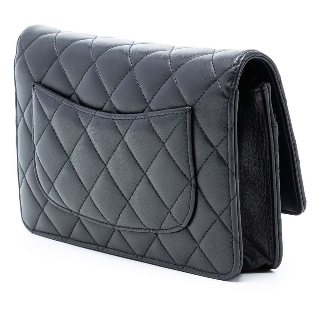 Chanel CC Quilted Lambskin Wallet On Chain Black Leather Very good condition - Back View