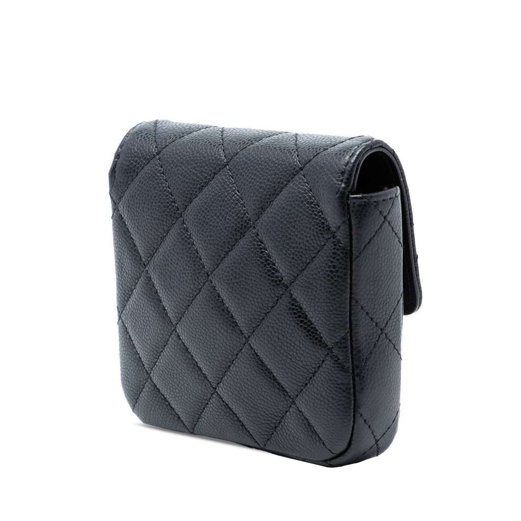 Chanel CC Quilted Caviar Flap Card Holder On Chain Black Leather Very good condition - Back View