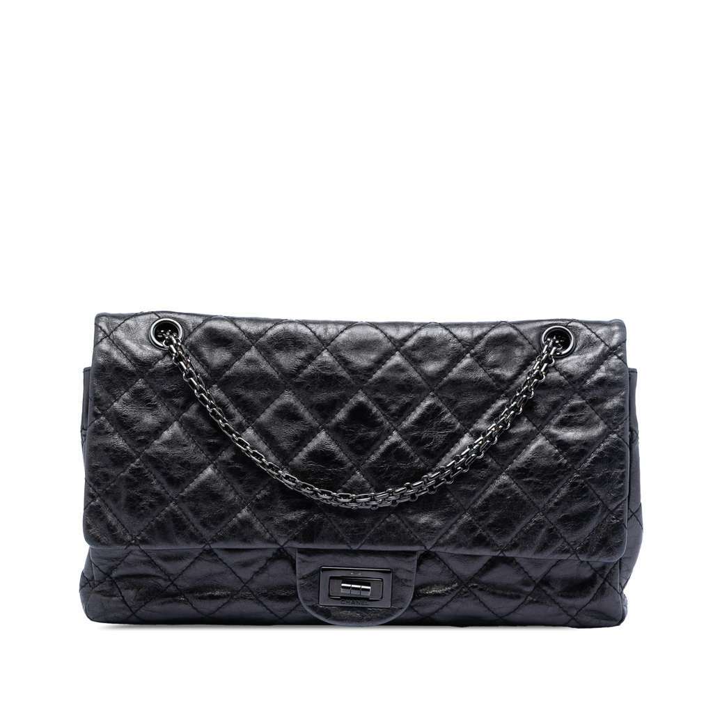 Chanel Quilted Aged Calfskin So Black Reissue 2.55 Double Flap 227 Black Leather Very good condition - Front View