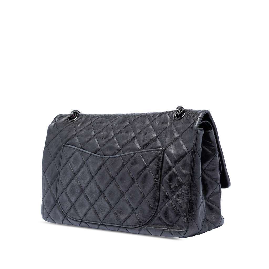 Chanel Quilted Aged Calfskin So Black Reissue 2.55 Double Flap 227 Black Leather Very good condition - Back View