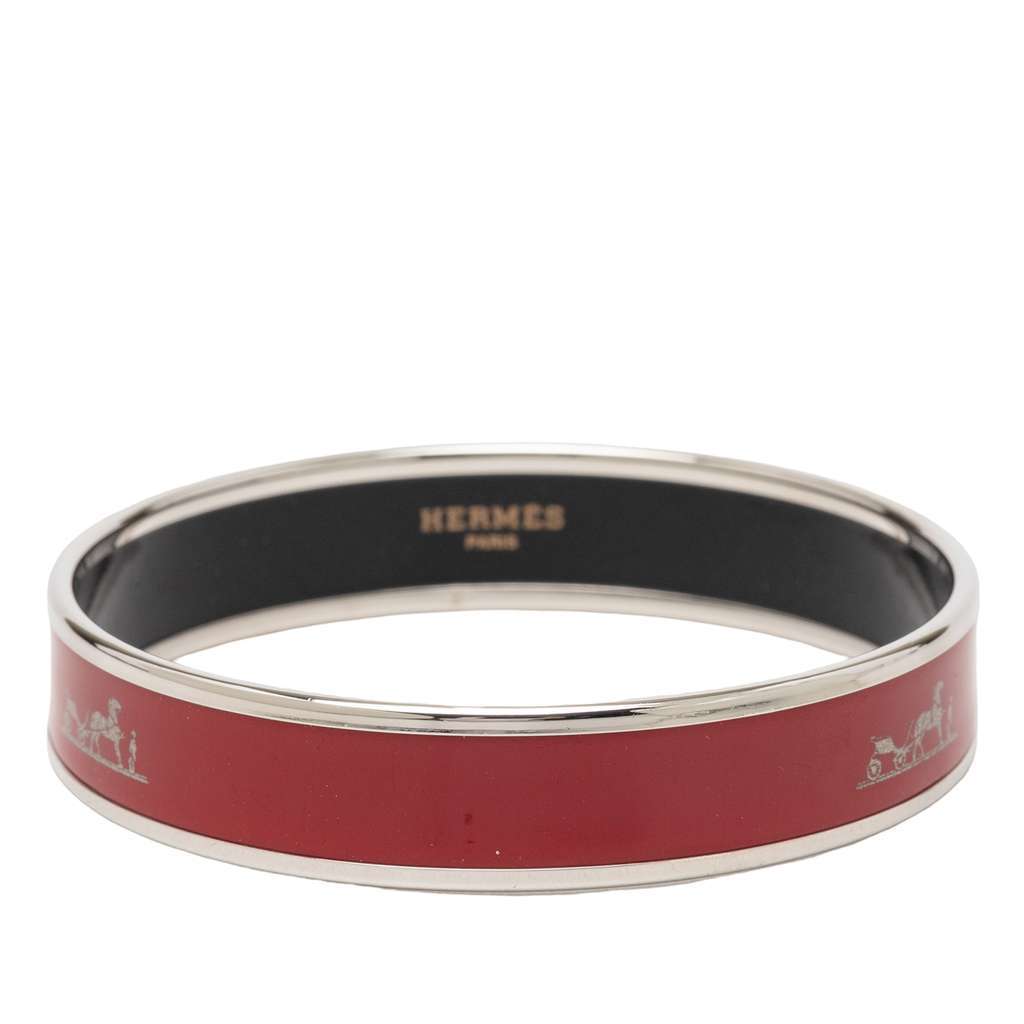 Hermès Narrow Caleche Enamel Bangle 62 Red Very good - Front View