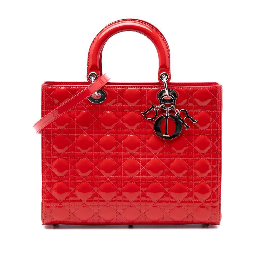 Dior Large Patent Cannage Lady Dior Red Leather Very good - Front View