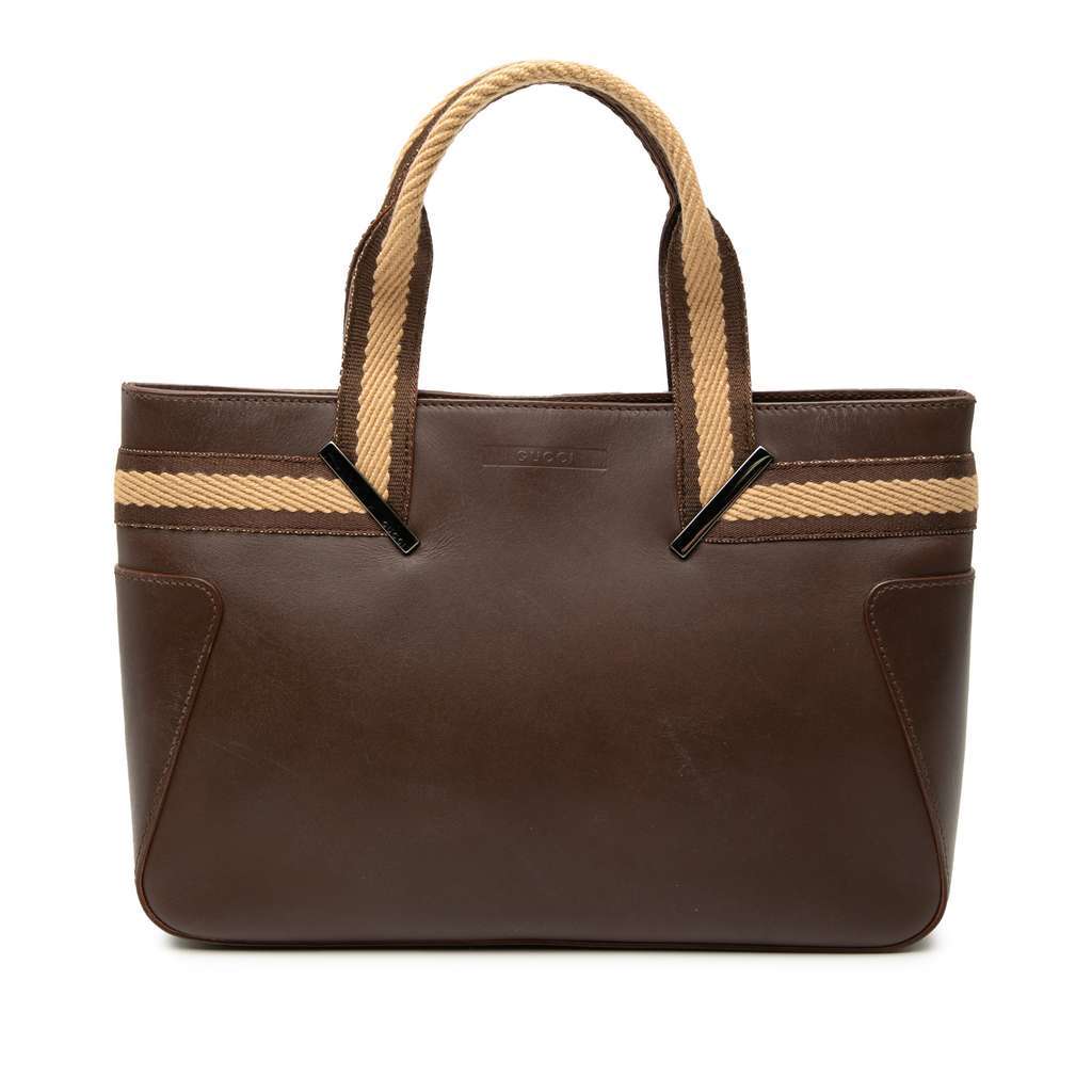 Gucci Leather Web Handbag Brown Leather Very good - Front View