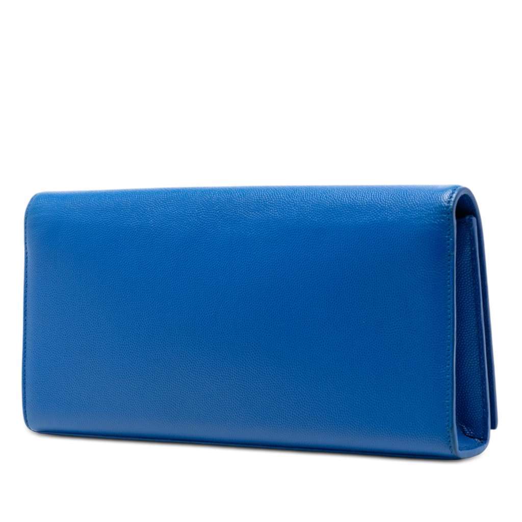 Saint Laurent Grain de Poudre Monogram Cassandre Clutch Blue Leather Very good condition - Back View
