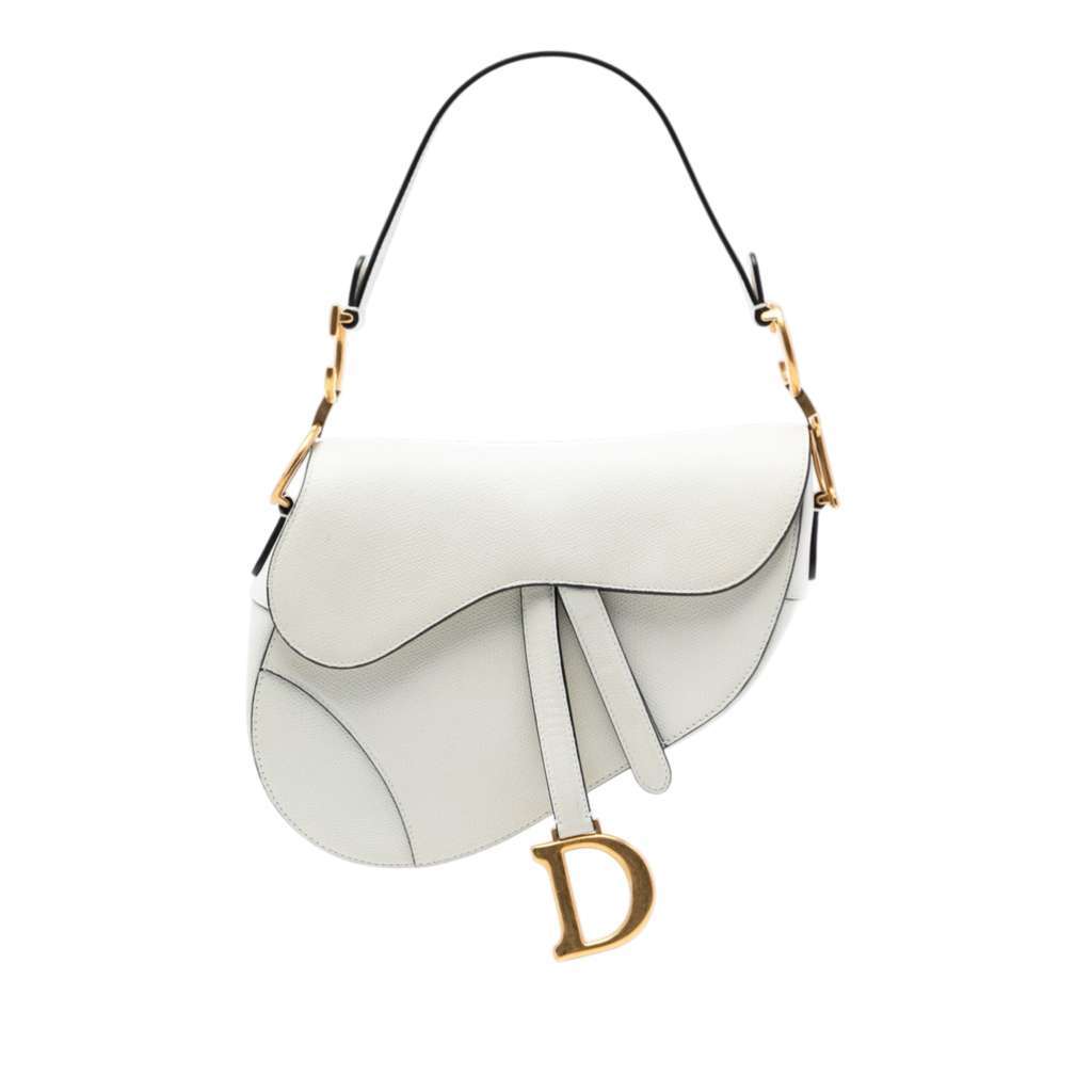 Dior Grained Calfskin Saddle Bag White Leather Very good condition - Front View