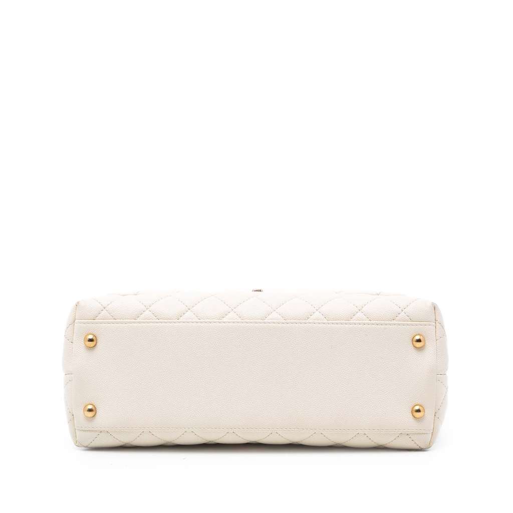 Chanel Small Quilted Caviar Coco Top Handle Bag White Leather Very good condition - Inside View
