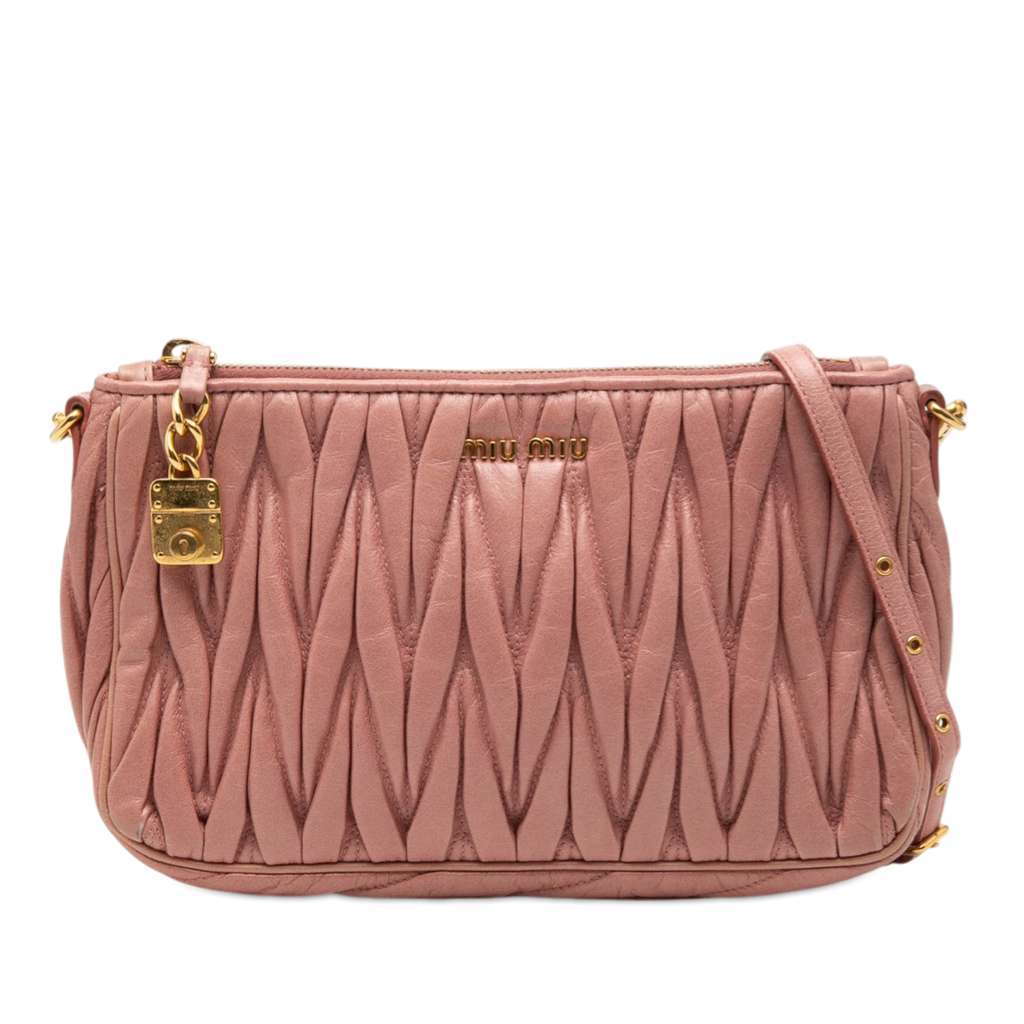 Miu Miu Nappa Matelasse Lux Charm Shoulder Bag Pink Leather Very good condition - Front View