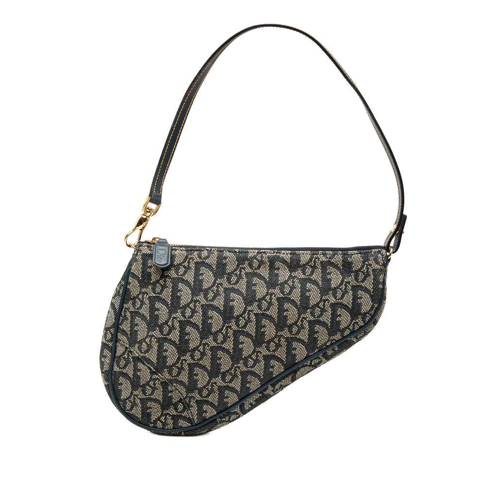 Dior Mini Diorissimo Canvas Saddle Pochette Blue Canvas Very good - Front View