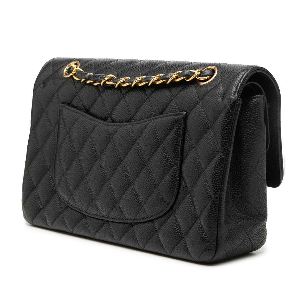 Chanel Medium Classic Caviar Double Flap Black Leather Very good - Back View