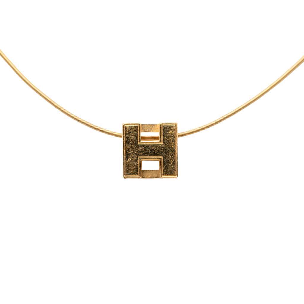 Hermès Gold Plated Enamel Cage D H Pendant Necklace Gold Metal Very good - Front View