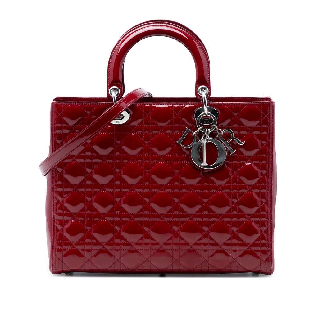 Dior Large Patent Cannage Lady Dior Red Leather Very good - Front View
