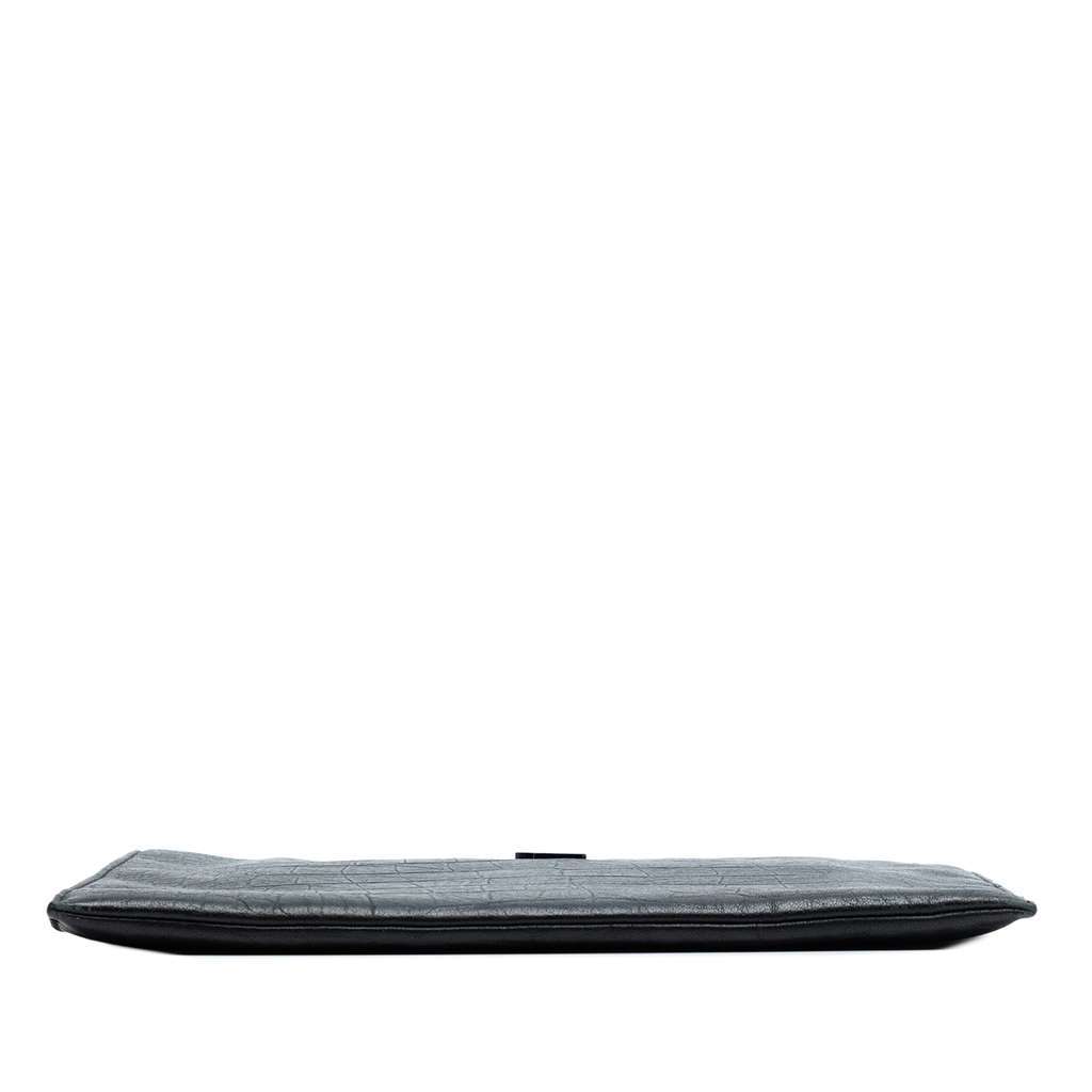 Saint Laurent Croc Embossed Leather Monogram Clutch Black Leather Very good condition - Inside View