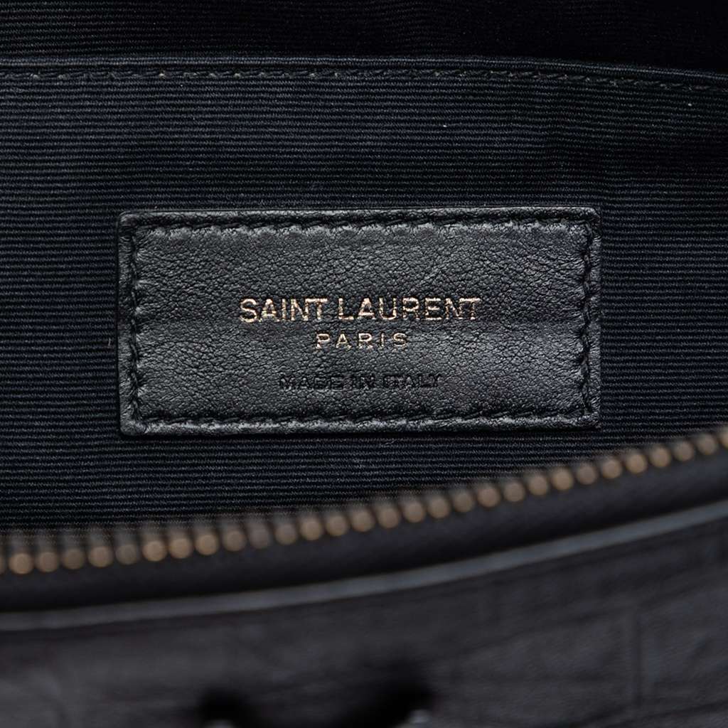 Saint Laurent Croc Embossed Leather Monogram Clutch Black Leather Very good condition - Box View