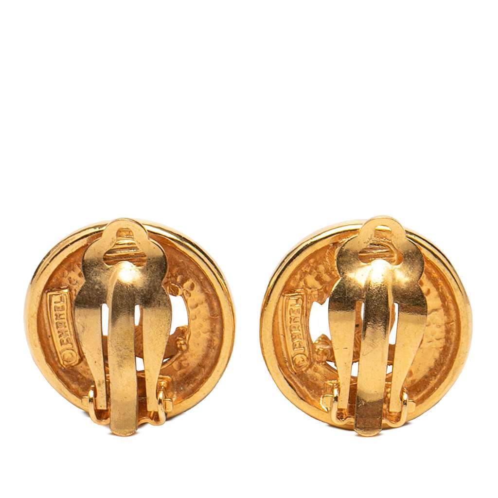 Chanel CC Gold Plated Round Clip On Earrings Gold Metal Very good - Back View