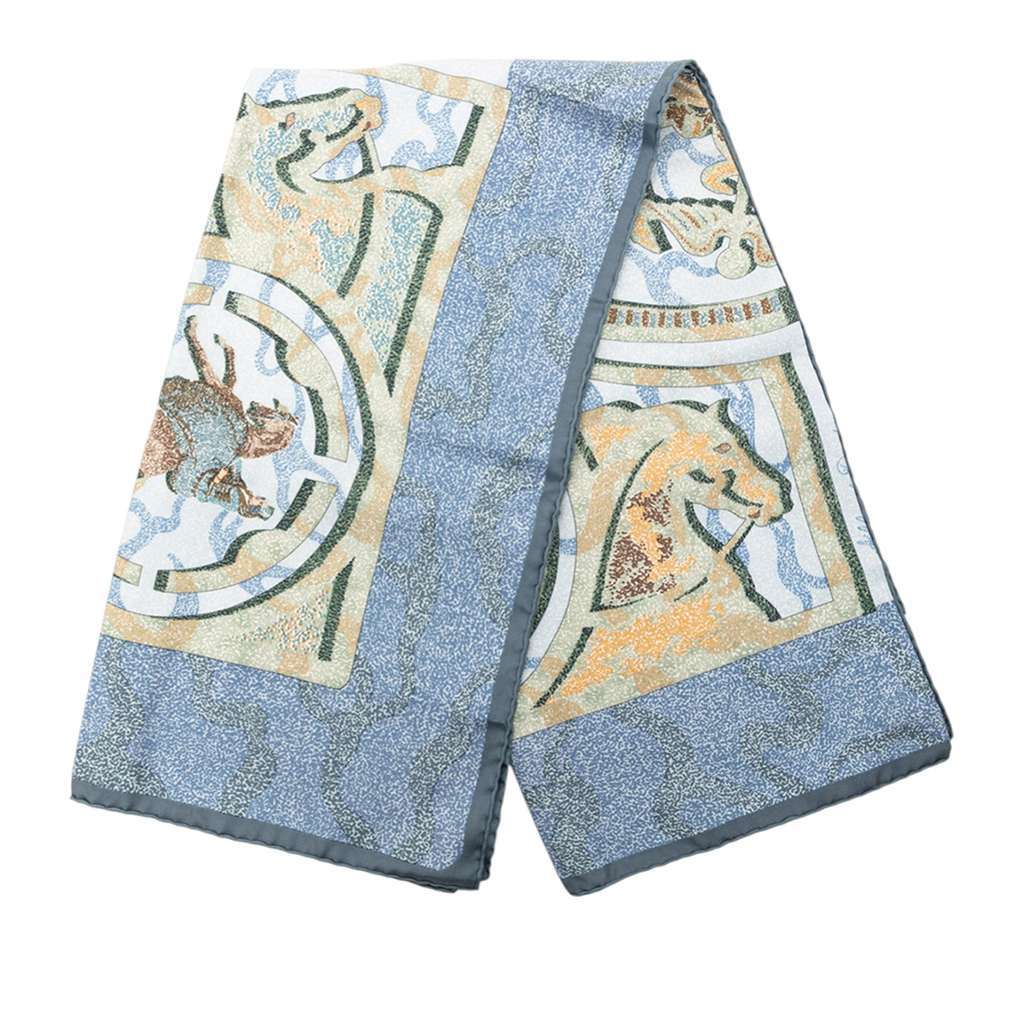 Hermès Alfred De Dreux Peintre du Cheval Silk Scarf Blue Silk Very good - Front View