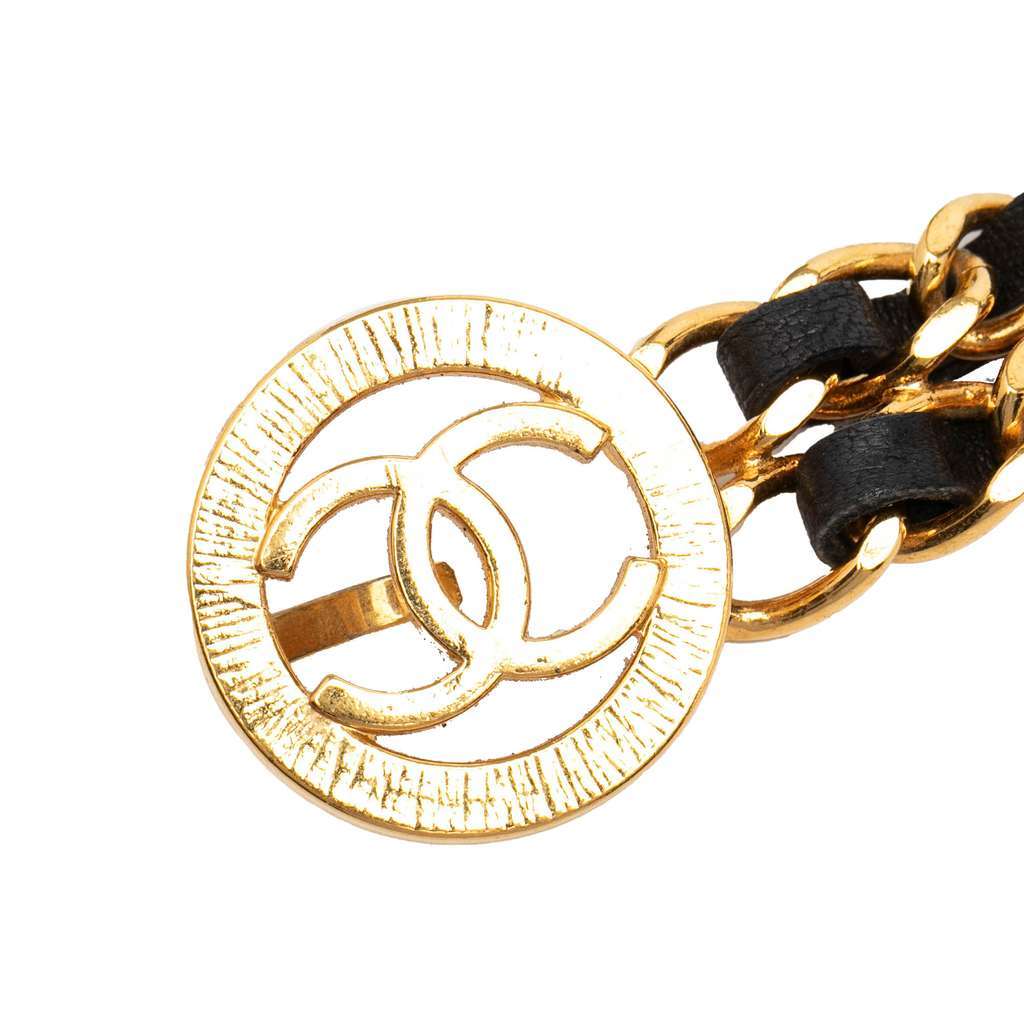 Chanel Gold Plated Leather Woven Double Chain Belt Gold Metal Very good - Inside View