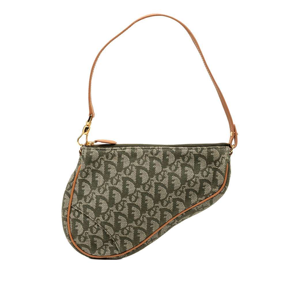 Dior Mini Diorissimo Canvas Saddle Pochette Green Canvas Very good - Front View
