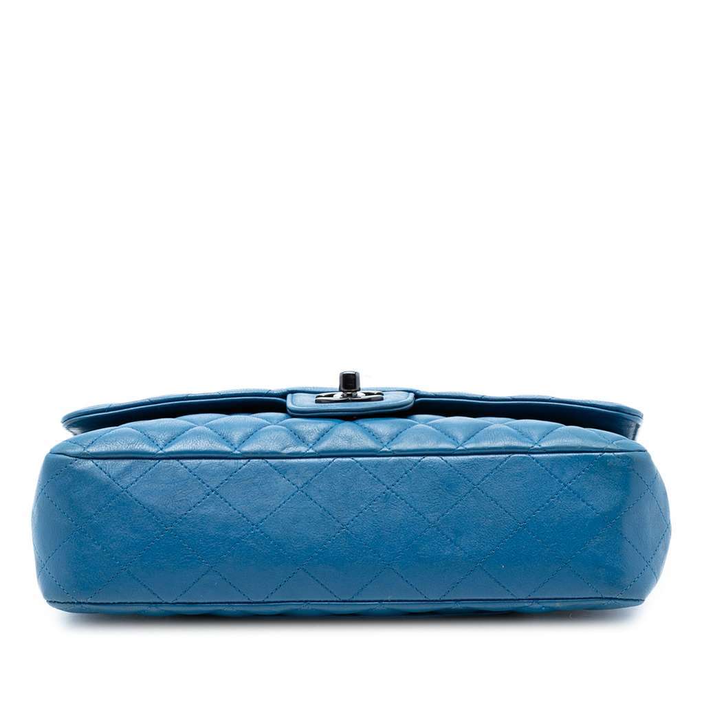 Chanel Medium Classic Calfskin Double Flap Blue Leather Very good - Inside View
