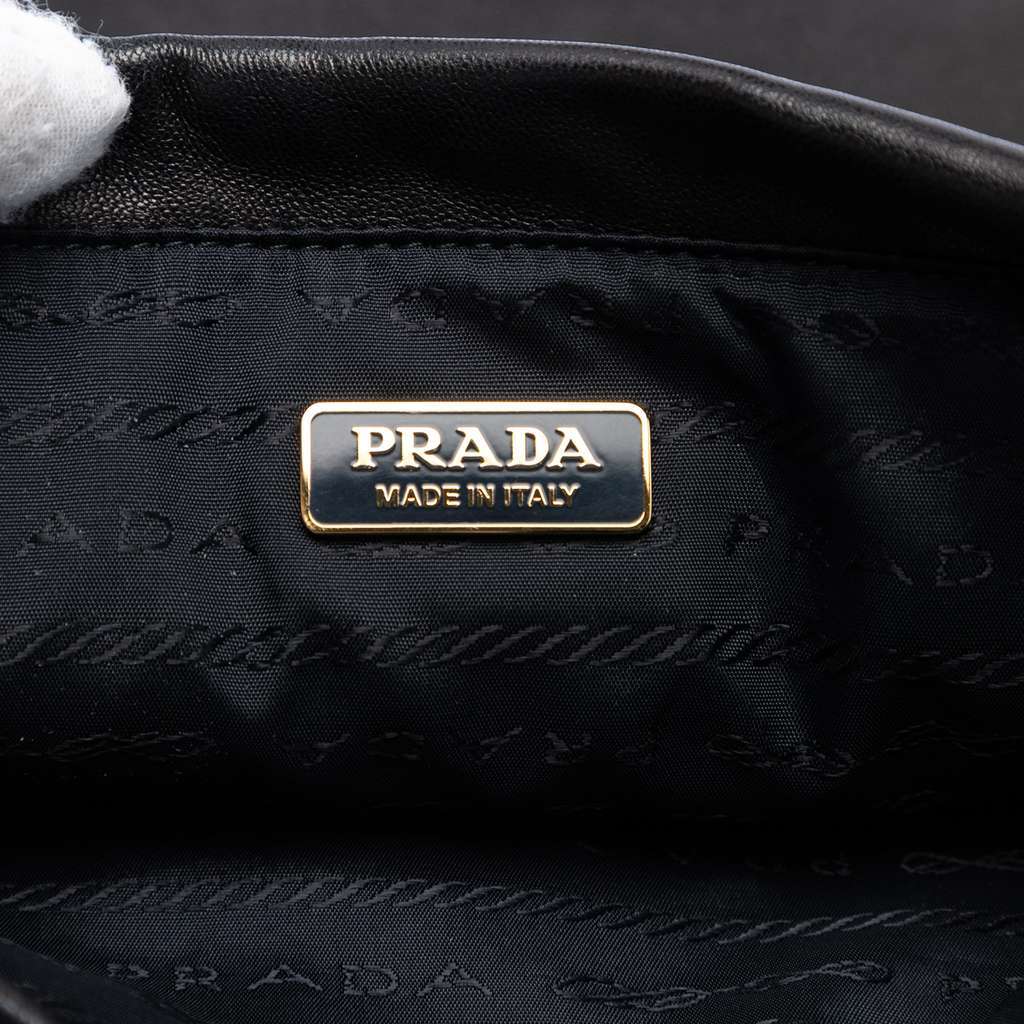 Prada Embroidered Leather Drawstring Pouch Black Leather Very good condition - Box View