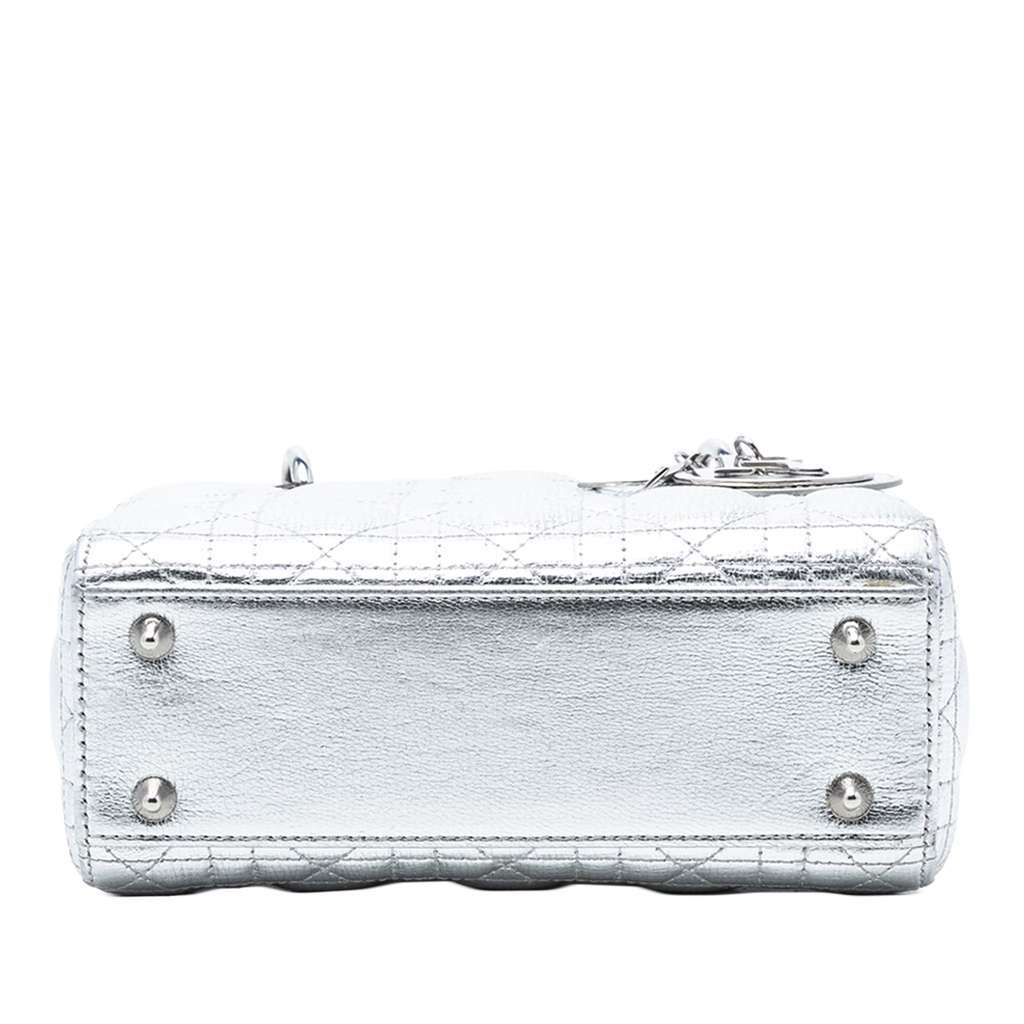 Dior Small Metallic Grained Calfskin Cannage My ABCDior Lady Dior Silver Leather Very good condition - Inside View