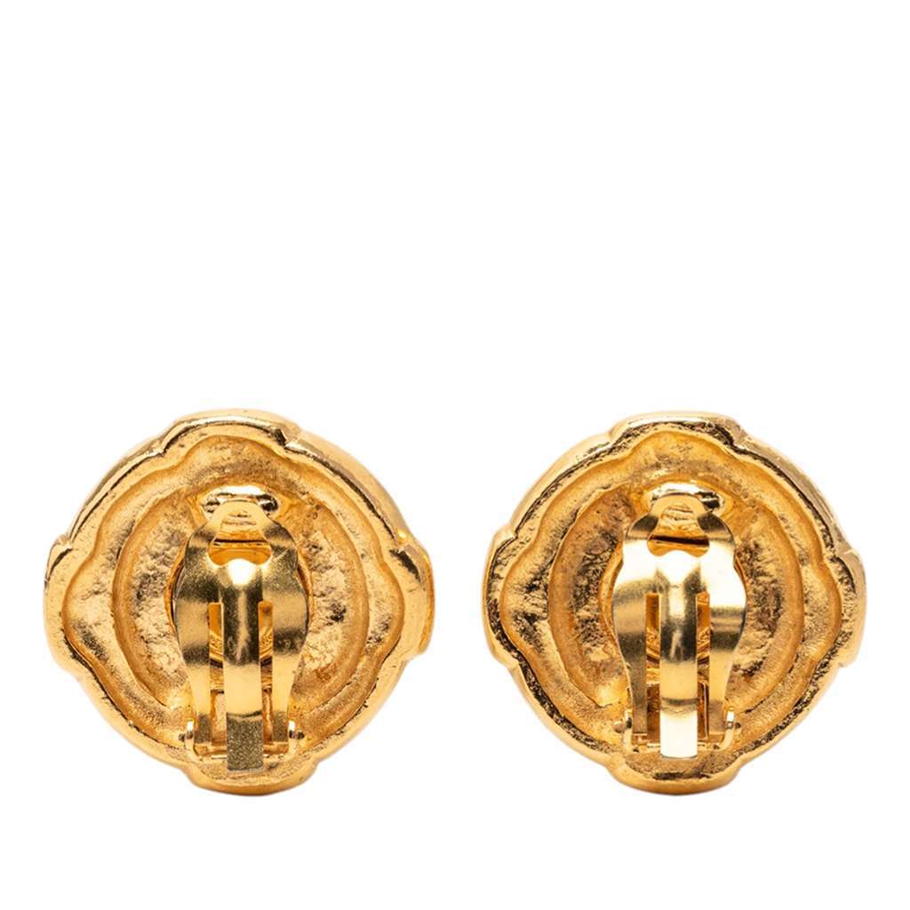 Chanel Gold Plated CC Round Clip On Earrings Gold Metal Very good condition - Back View