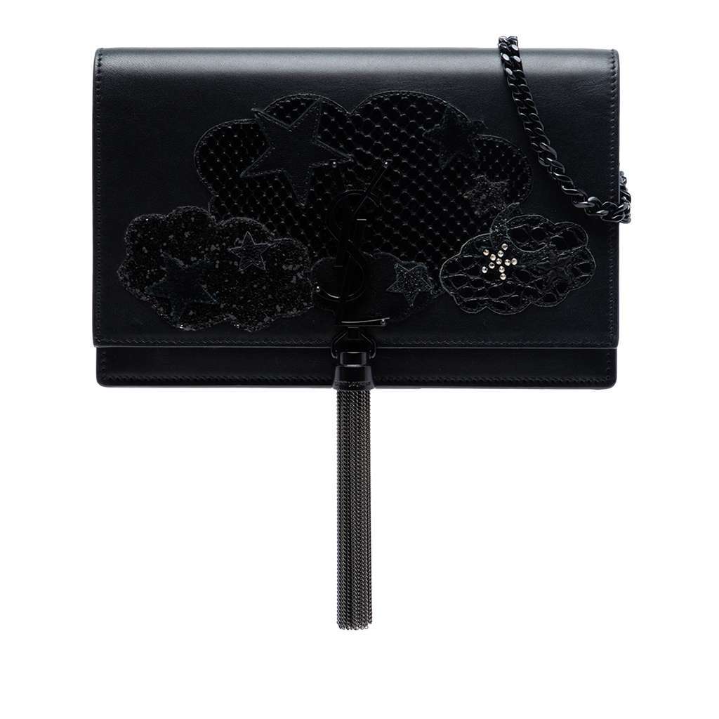 Saint Laurent Calfskin Cloud Star Applique Classic Monogram Kate Tassel Wallet on Chain Black Leather Very good - Front View