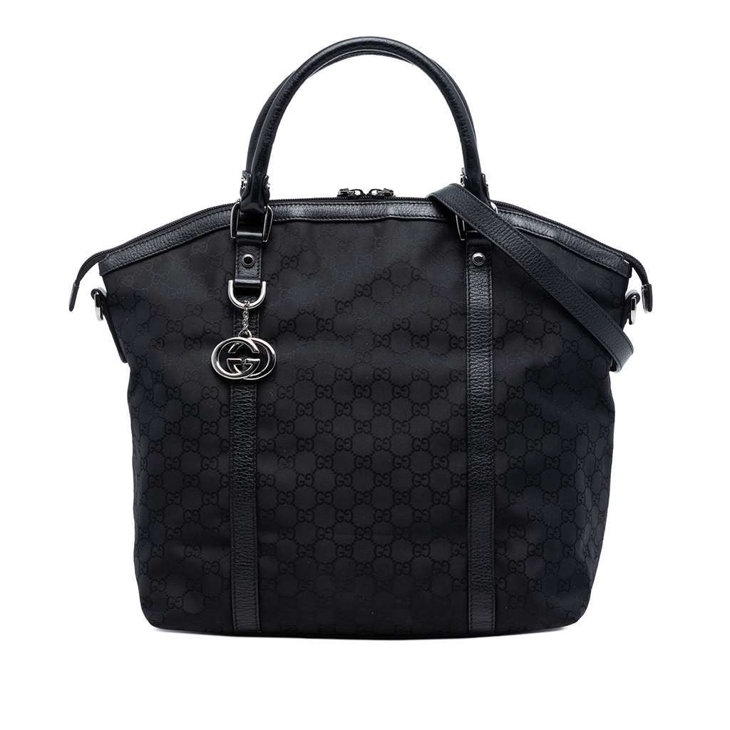 Gucci Large GG Canvas Charm Dome Satchel Black Canvas Very good - Front View