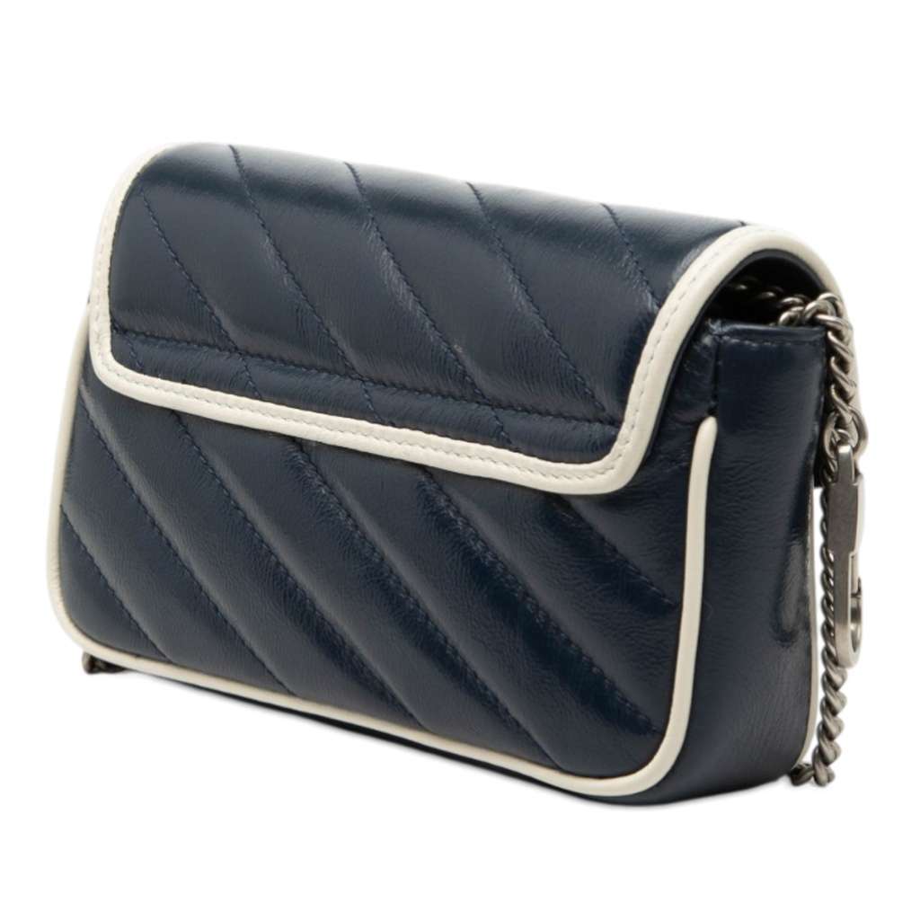 Gucci Super Mini GG Marmont Matelasse Leather Torchon Flap Crossbody Blue Leather Very good - Back View