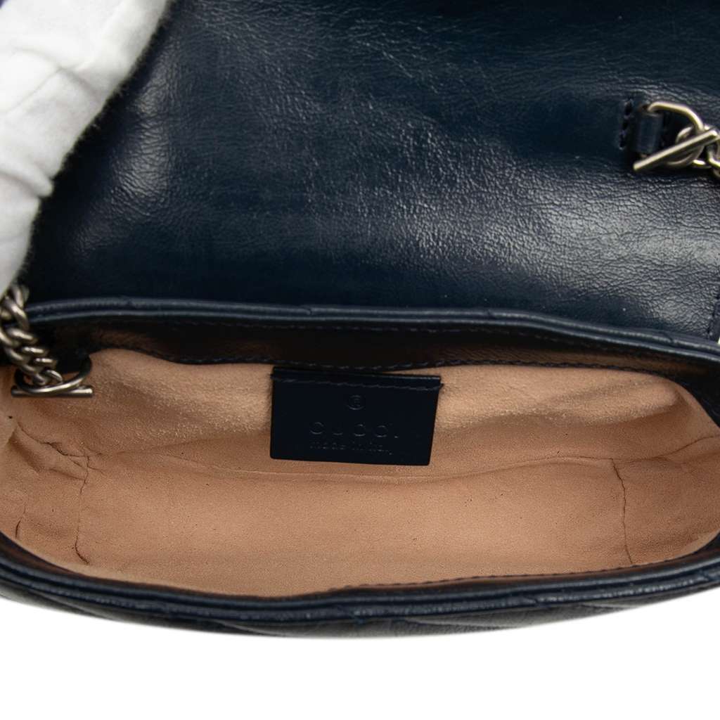 Gucci Super Mini GG Marmont Matelasse Leather Torchon Flap Crossbody Blue Leather Very good - Model View