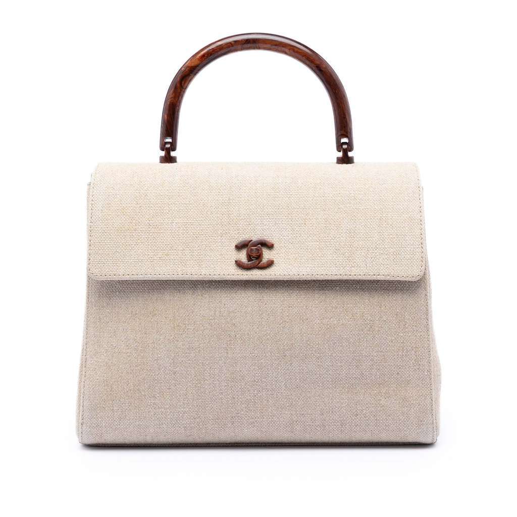 Chanel Medium Canvas Kelly Top Handle Bag Brown Canvas Very good condition - Front View