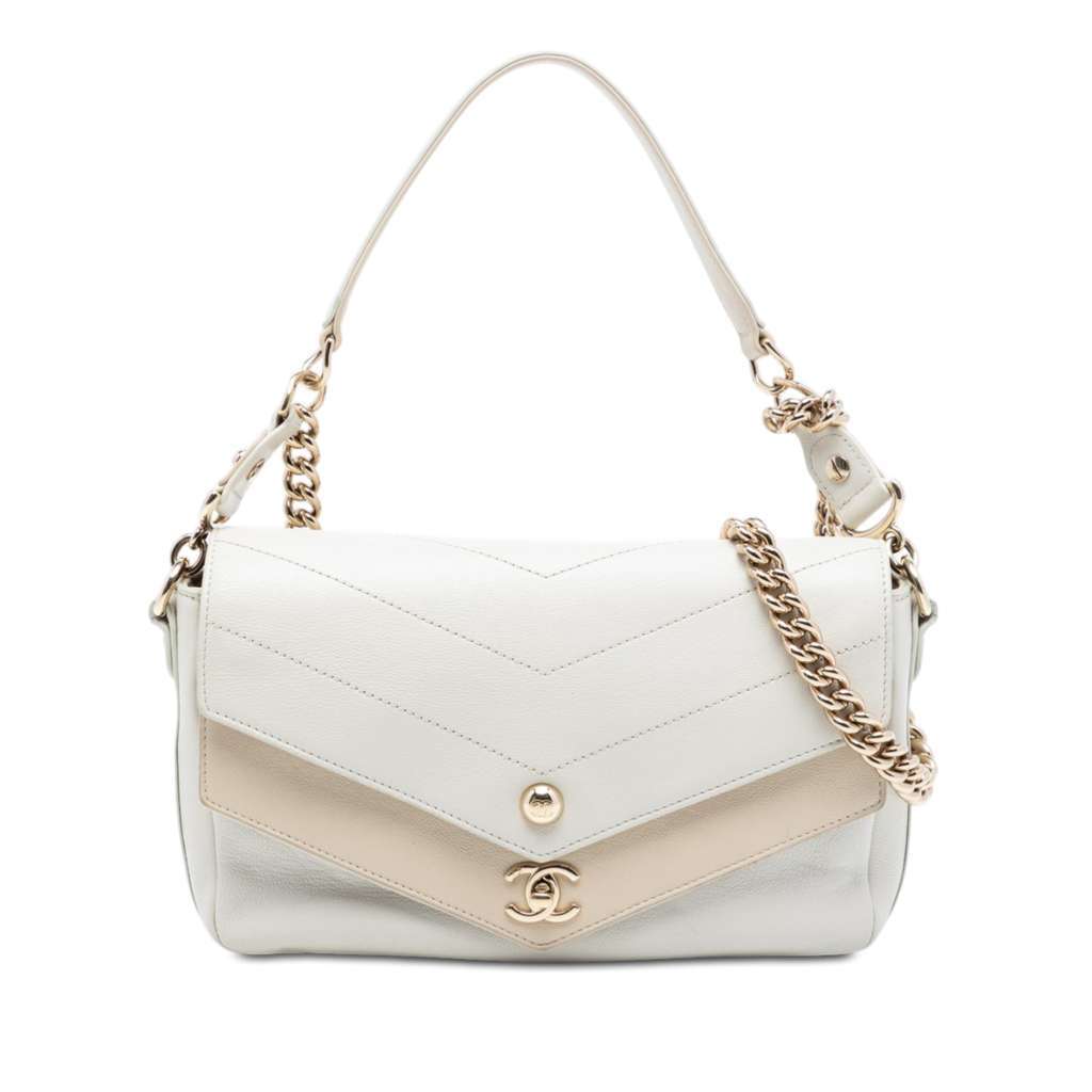 Chanel Mini Quilted Sheepskin Double Chevron Flap White Leather Very good condition - Front View