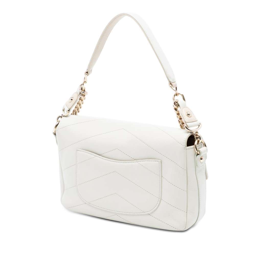 Chanel Mini Quilted Sheepskin Double Chevron Flap White Leather Very good condition - Back View