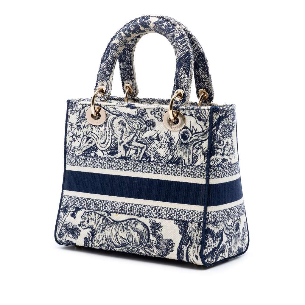 Dior Medium Embroidered Canvas Toile de Jouy Lady D Lite Blue Canvas Very good condition - Back View