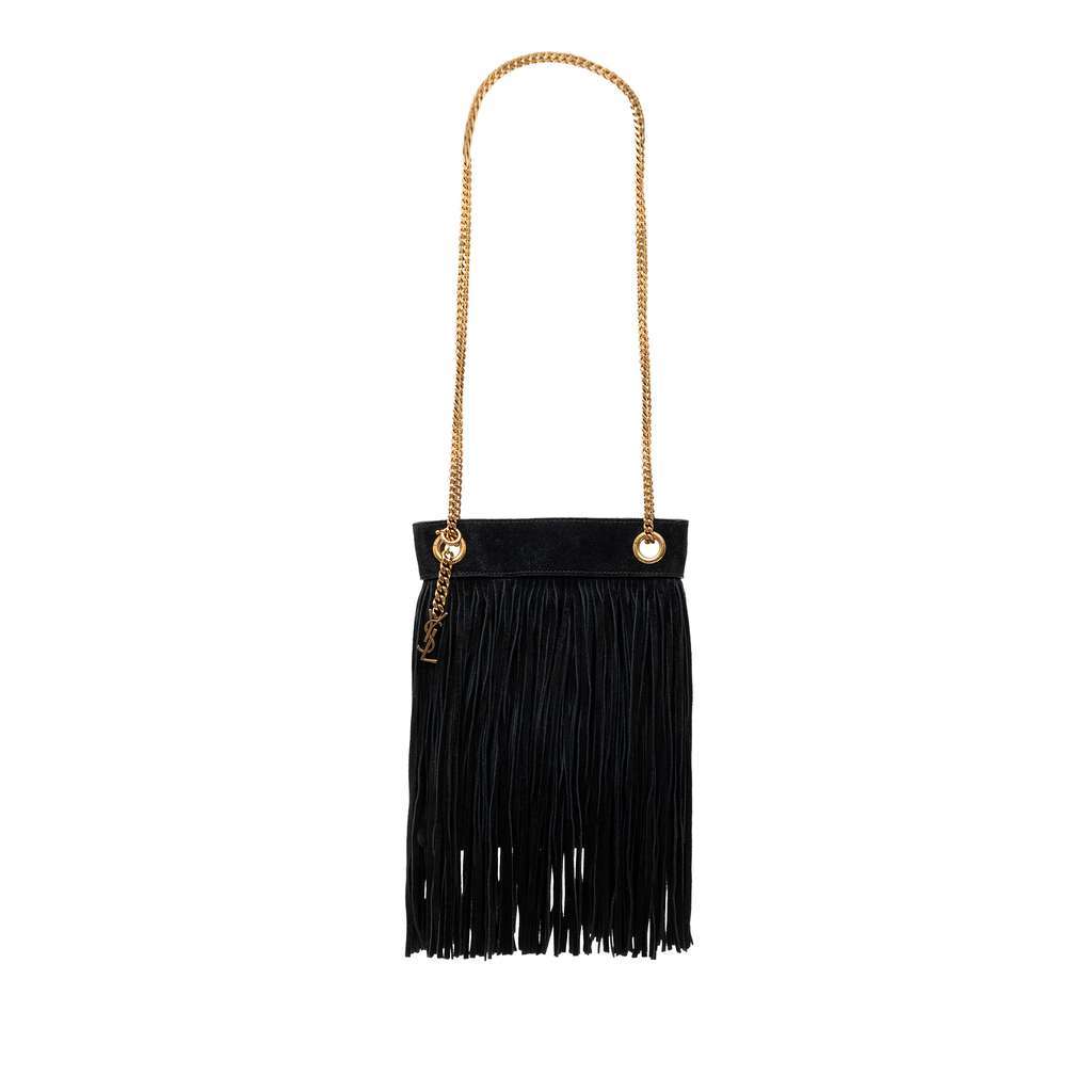 Saint Laurent Small Suede Grace Fringe Hobo Black Leather Very good condition - Front View