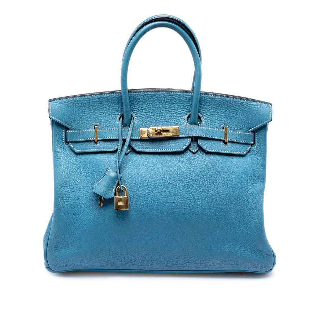 Hermès Clemence Birkin Retourne 35 Blue Leather Very good condition - Front View