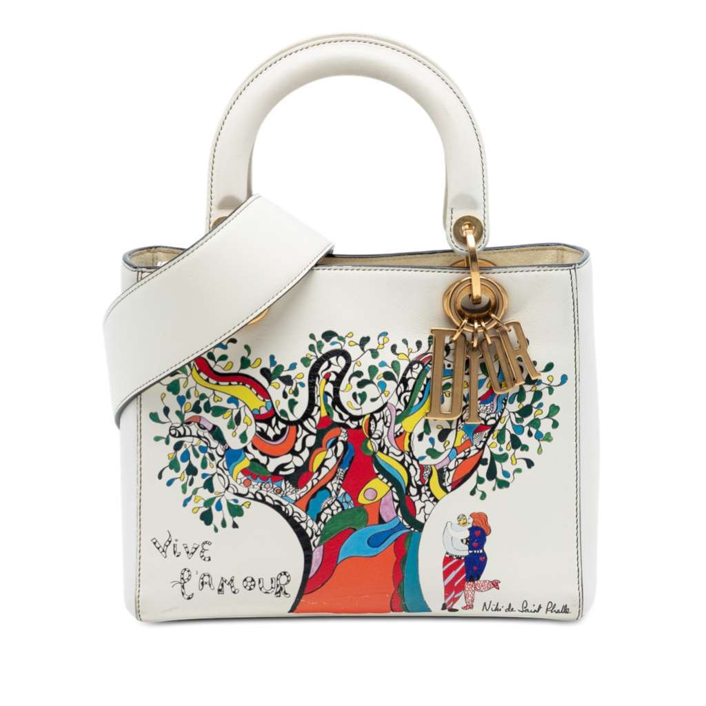 Dior Niki de Saint Phalle Medium Calfskin Vive L amour Lady Dior White Leather Very good - Front View