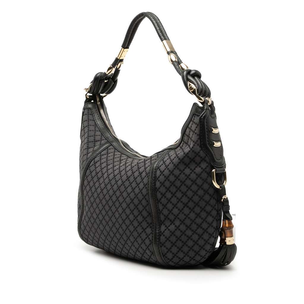 Gucci Medium Diamante Canvas Techno Horsebit Hobo Grey Canvas Good condition - Back View