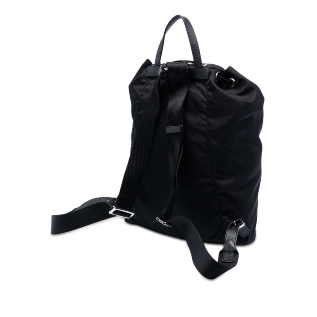 Prada Saffiano Trimmed Tessuto Drawstring Backpack Black Very good condition - Back View