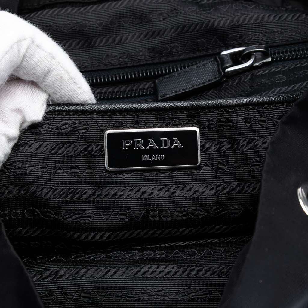 Prada Saffiano Trimmed Tessuto Drawstring Backpack Black Very good condition - Box View