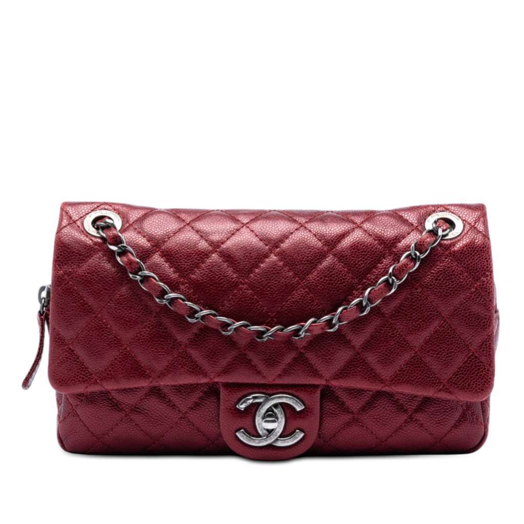 Chanel Medium Quilted Iridescent Caviar Easy Flap Red Leather Very good condition - Front View