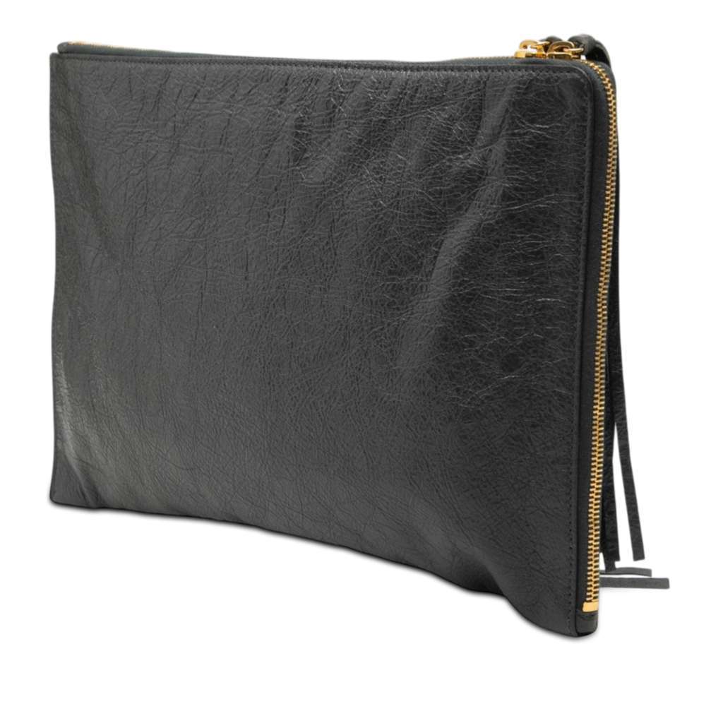 Balenciaga Lambskin Motocross Classic Zip Around Flat Clutch Grey Leather Good condition - Back View