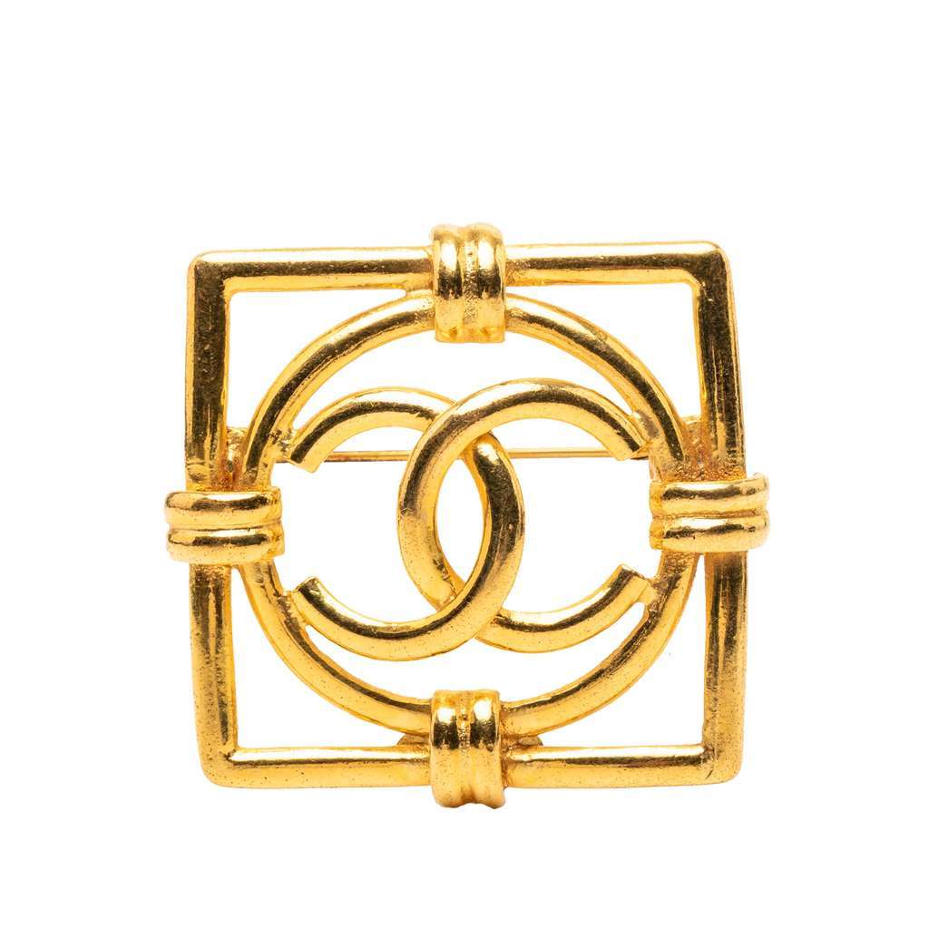 Chanel CC Gold Plated Square Brooch Gold Metal Very good - Front View